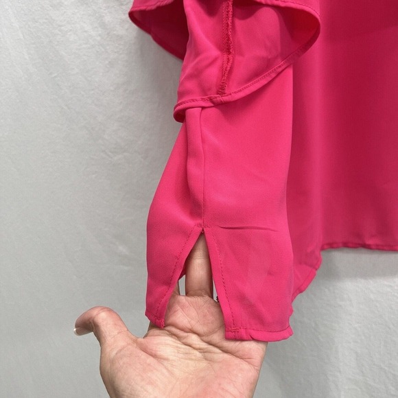 NWT Eloquii Top Size 22 Hot Pink Bow Tie Neck Flutter Sleeves Career - Picture 5 of 11